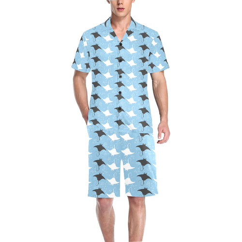 Stingray Pattern Print Design 03 Men's V-Neck Short Pajama Set