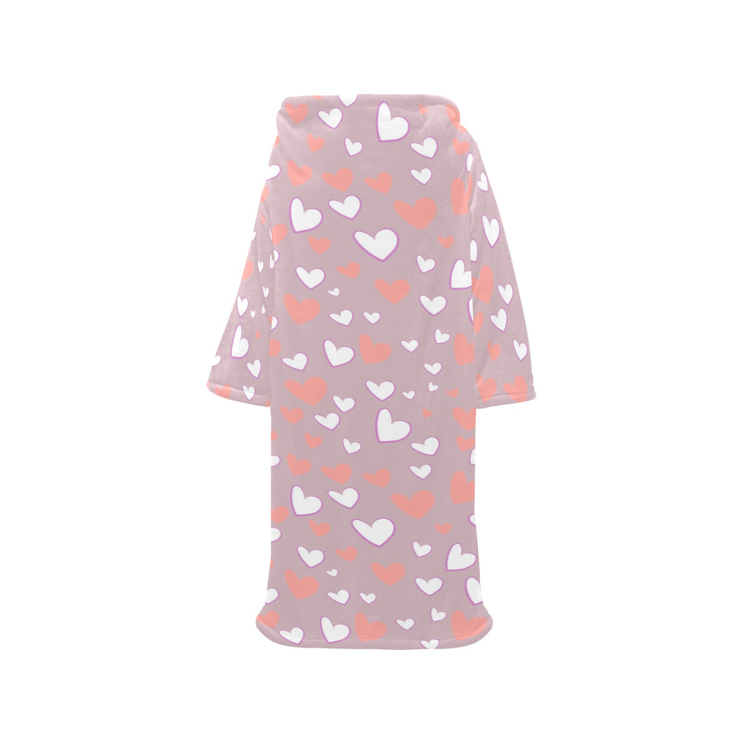 coral white heart pattern Blanket Robe with Sleeves