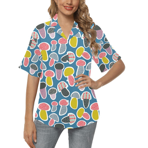 Colorful mushroom design pattern Women's All Over Print Hawaiian Shirt