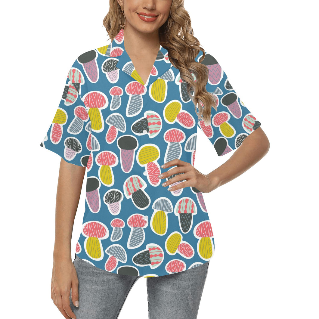 Colorful mushroom design pattern Women's All Over Print Hawaiian Shirt
