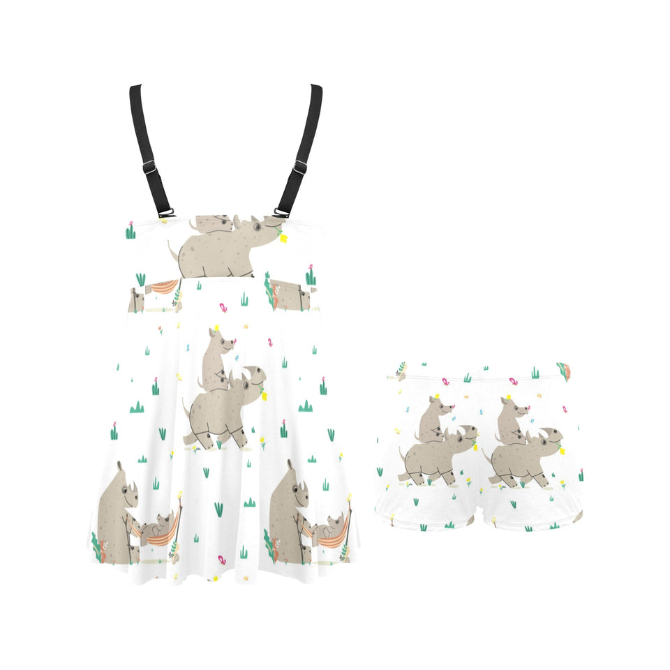 Cute Rhino pattern background Chest Sexy Pleated Two Piece Swim Dress