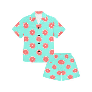 Grapefruit green background Kids' Boys' Girls' V-Neck Short Pajama Set