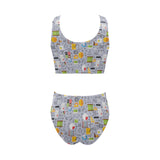 Math Pattern Print Design 04 Chest Bowknot High Waisted Bikini Swimsuit