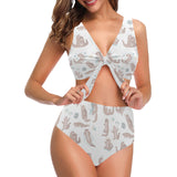 Cute sea otters pattern Chest Bowknot High Waisted Bikini Swimsuit
