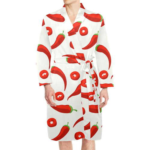 Chili pattern Men's Long Sleeve Belted Night Robe