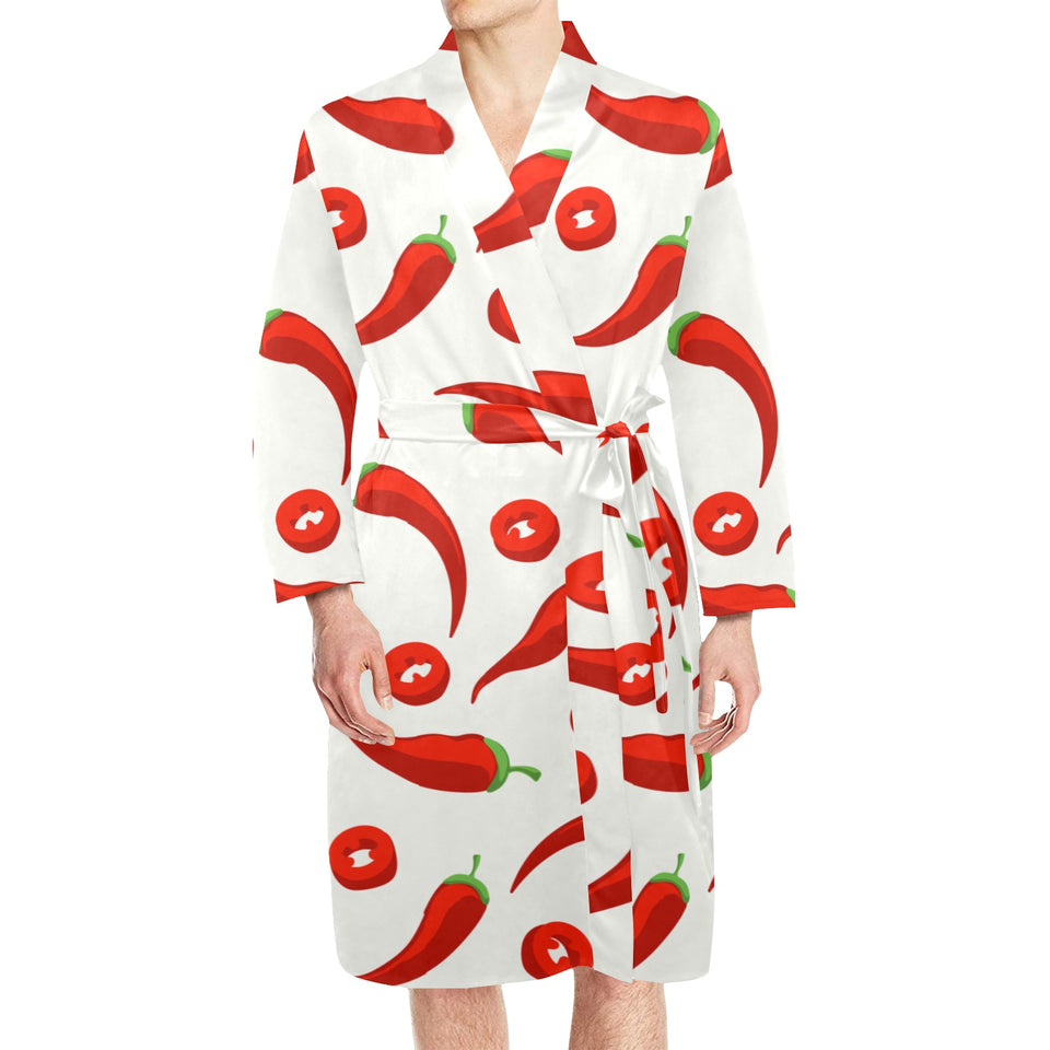 Chili pattern Men's Long Sleeve Belted Night Robe