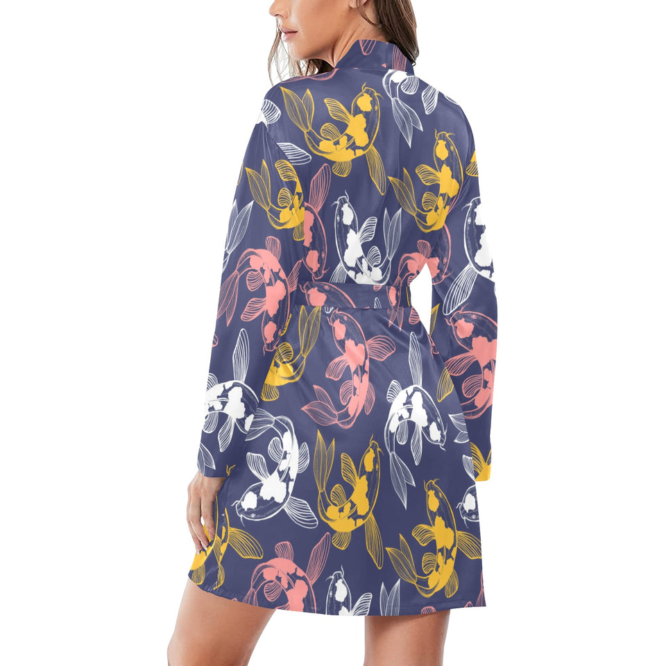 Koi Fish Carp Fish pattern Women's Long Sleeve Belted Night Robe