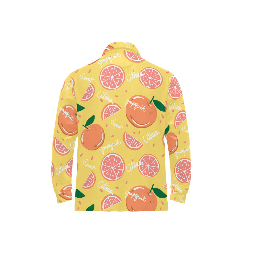 Grapefruit yellow background Men's Long Sleeve Polo Shirt