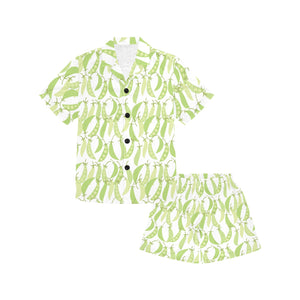 Green Peas Pattern Print Design 03 Kids' Boys' Girls' V-Neck Short Pajama Set