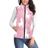 Llama Alpaca pink background Women's Padded Vest
