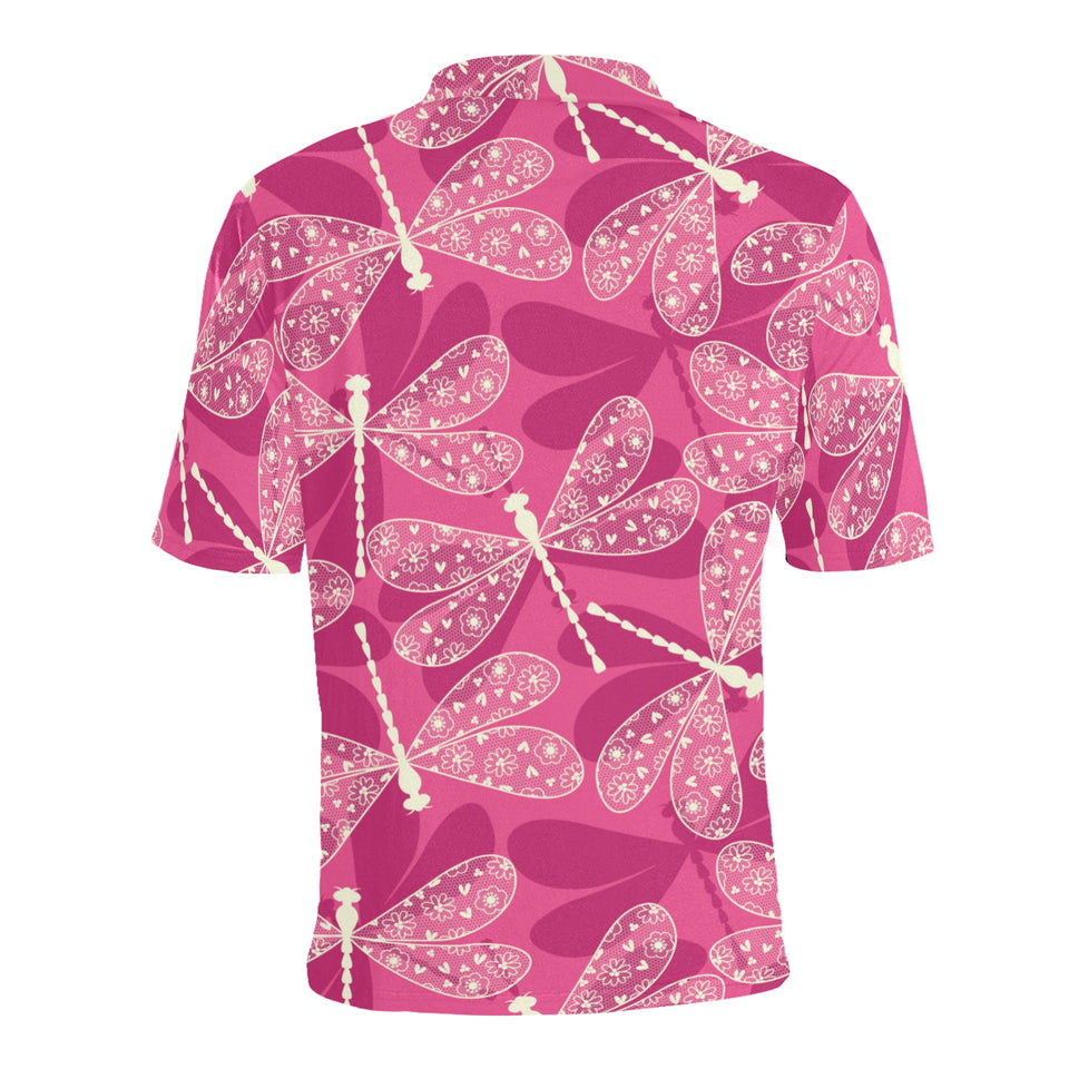 Beautiful dragonfly pink background Men's All Over Print Polo Shirt