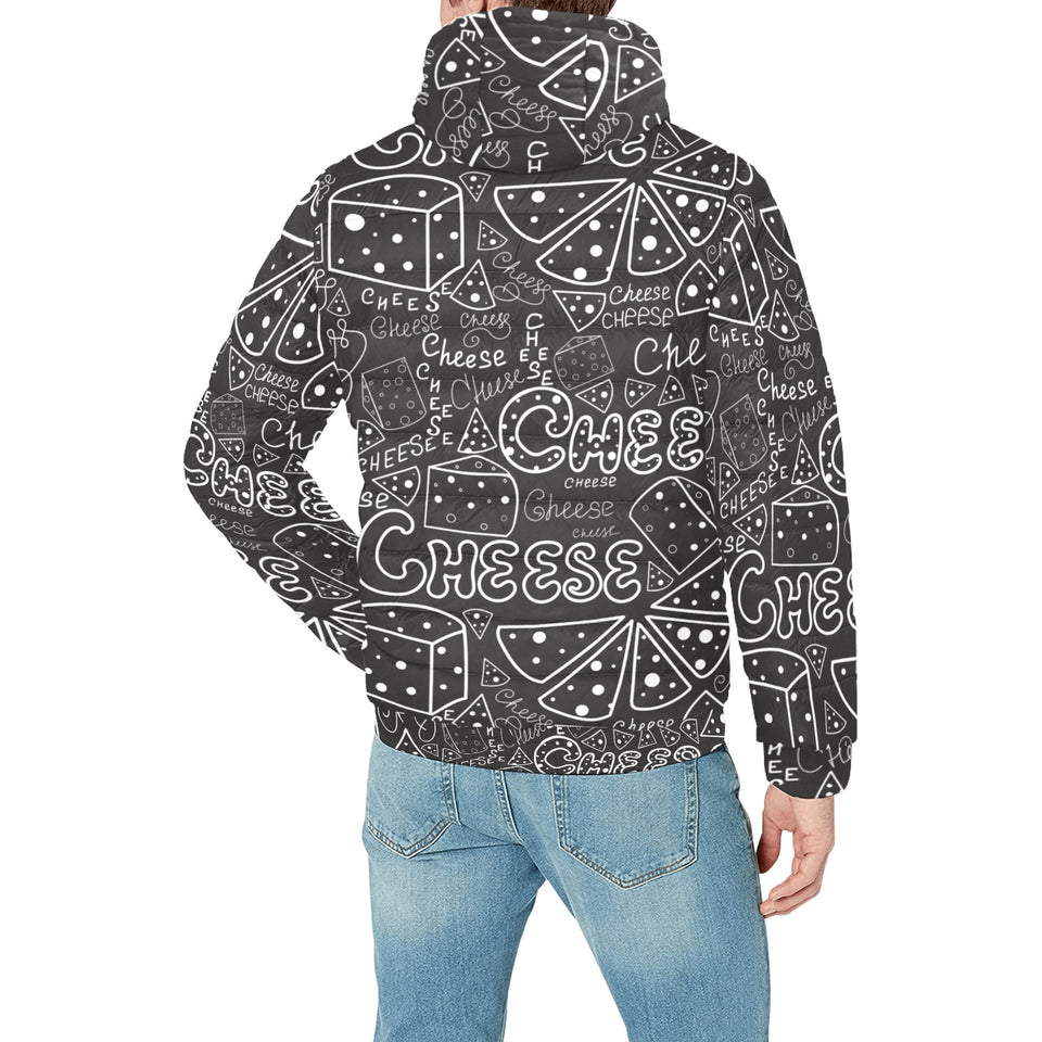 Handwritten cheese pattern Men's Padded Hooded Jacket