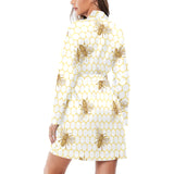 Bee honeycomb seamless design pattern Women's Long Sleeve Belted Night Robe