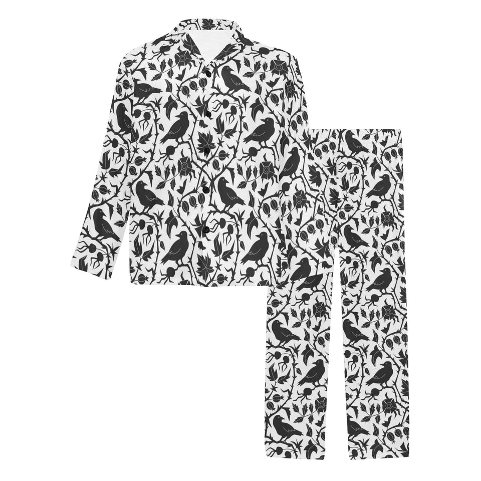 Crow dark floral pattern Men's Long Pajama Set