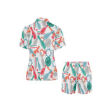 Watercolor bowling pattern Women's V-Neck Short Pajama Set