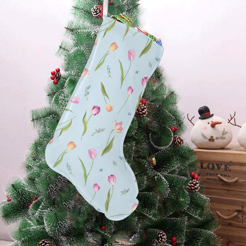 Watercolor Tulips pattern Christmas Stocking