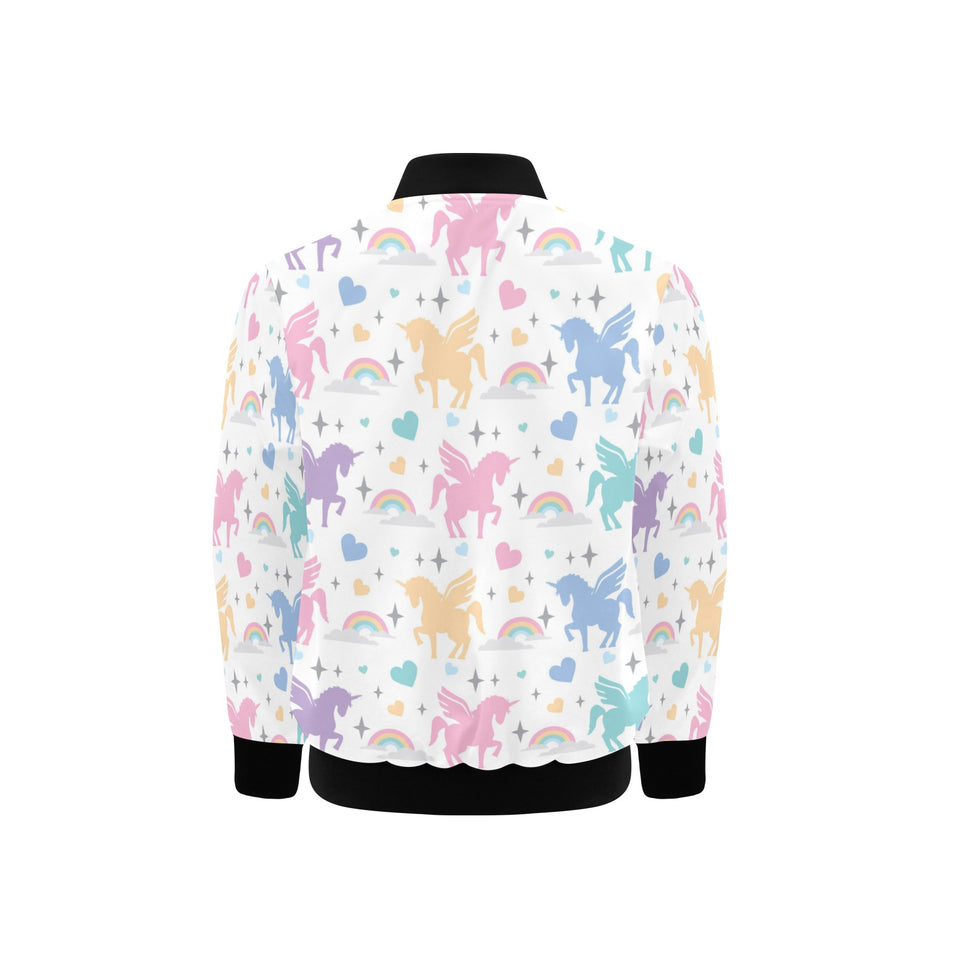 colorful unicorn rainbow heart pattern Kids' Boys' Girls' Bomber Jacket
