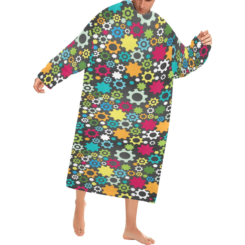 Gear Pattern Print Design 03 Blanket Robe with Sleeves