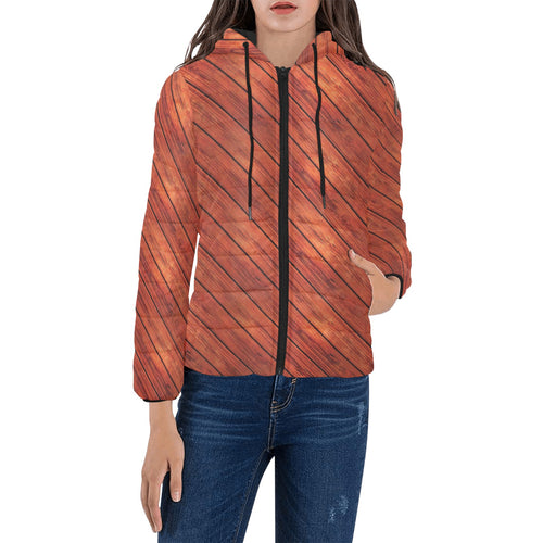 Wood Printed Pattern Print Design 03 Women's Padded Hooded Jacket