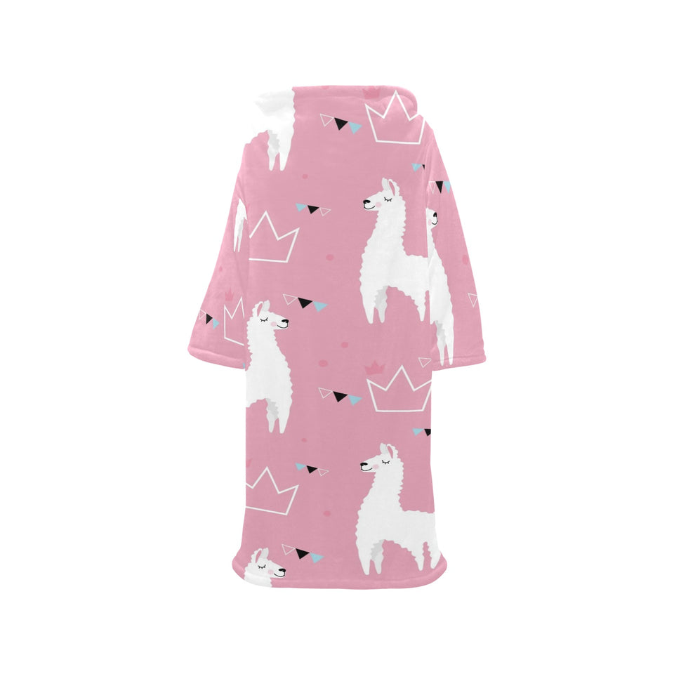 Llama Alpaca pink background Blanket Robe with Sleeves