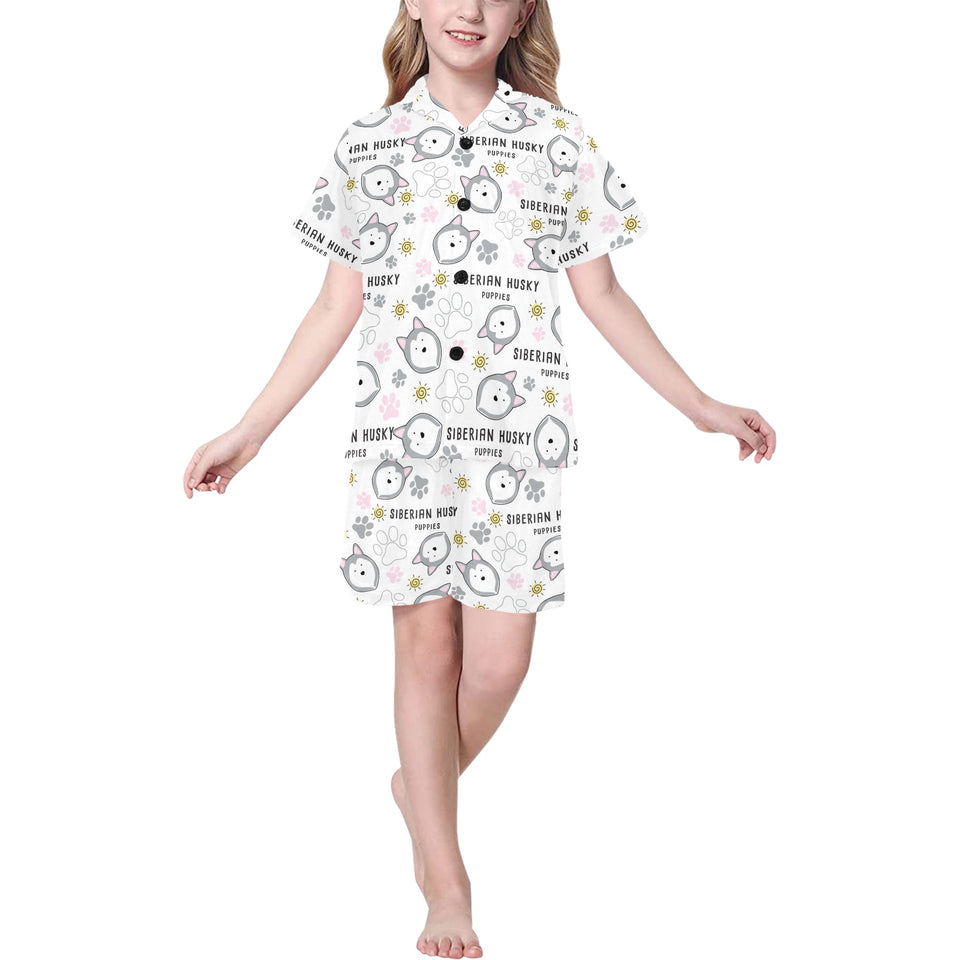 Siberian Husky design pattern Kids' Boys' Girls' V-Neck Short Pajama Set