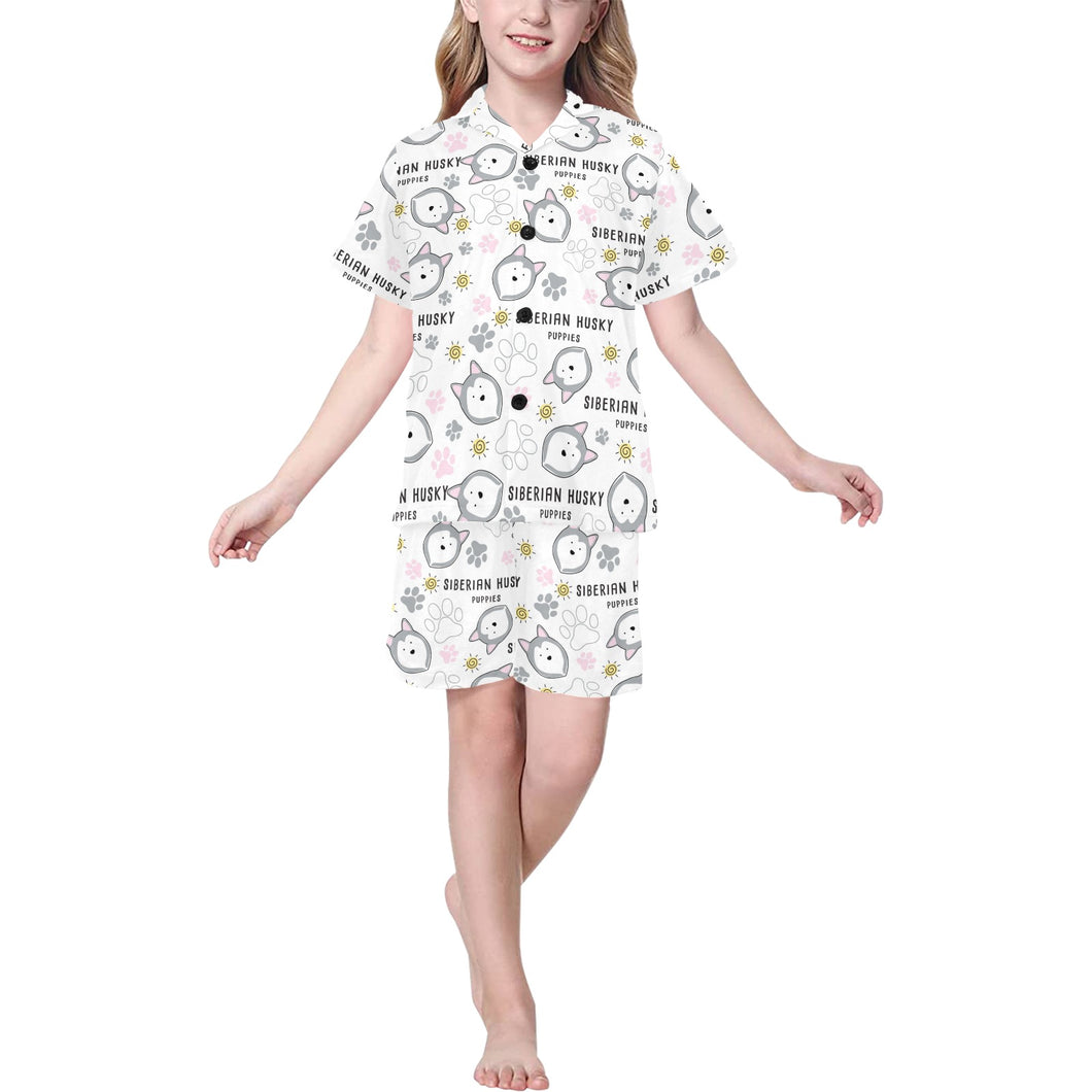 Siberian Husky design pattern Kids' Boys' Girls' V-Neck Short Pajama Set