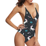 unicorn rainbows moon clound star pattern Women's One-Piece Swimsuit