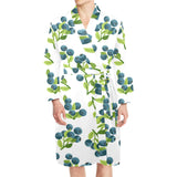 blueberry white background Men's Long Sleeve Belted Night Robe