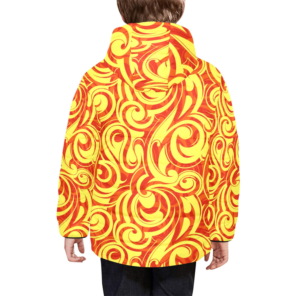 Fire flame design pattern Kids' Boys' Girls' Padded Hooded Jacket