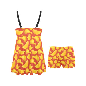 Potato Chips Pattern Print Design 05 Chest Sexy Pleated Two Piece Swim Dress