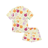 Onion garlic white red pattern Kids' Boys' Girls' V-Neck Short Pajama Set