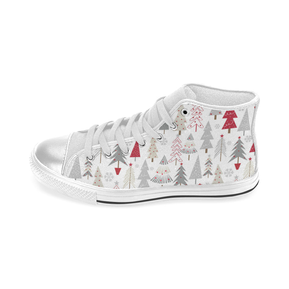 Cute Christmas tree pattern Women's High Top Canvas Shoes White