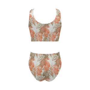 Cocoa beans Cocoa tree pattern Chest Bowknot High Waisted Bikini Swimsuit