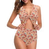 Camper Van Pattern Print Design 03 Chest Bowknot High Waisted Bikini Swimsuit