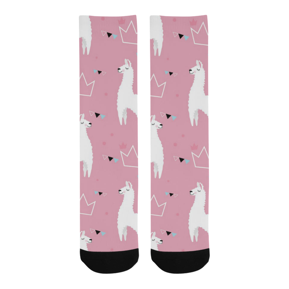 Llama Alpaca pink background Crew Socks