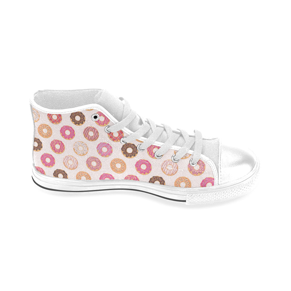 Colorful donut pattern Men's High Top Canvas Shoes White