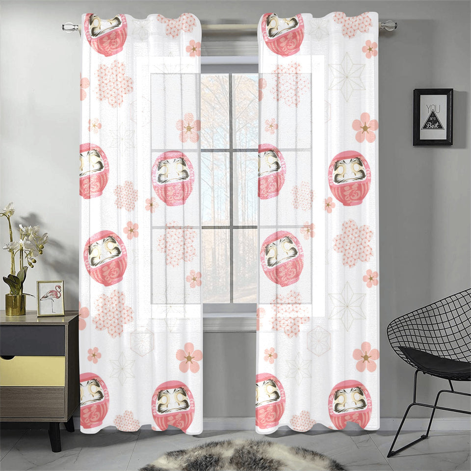 Daruma japanese wooden doll cherry blossom flower Gauze Curtain