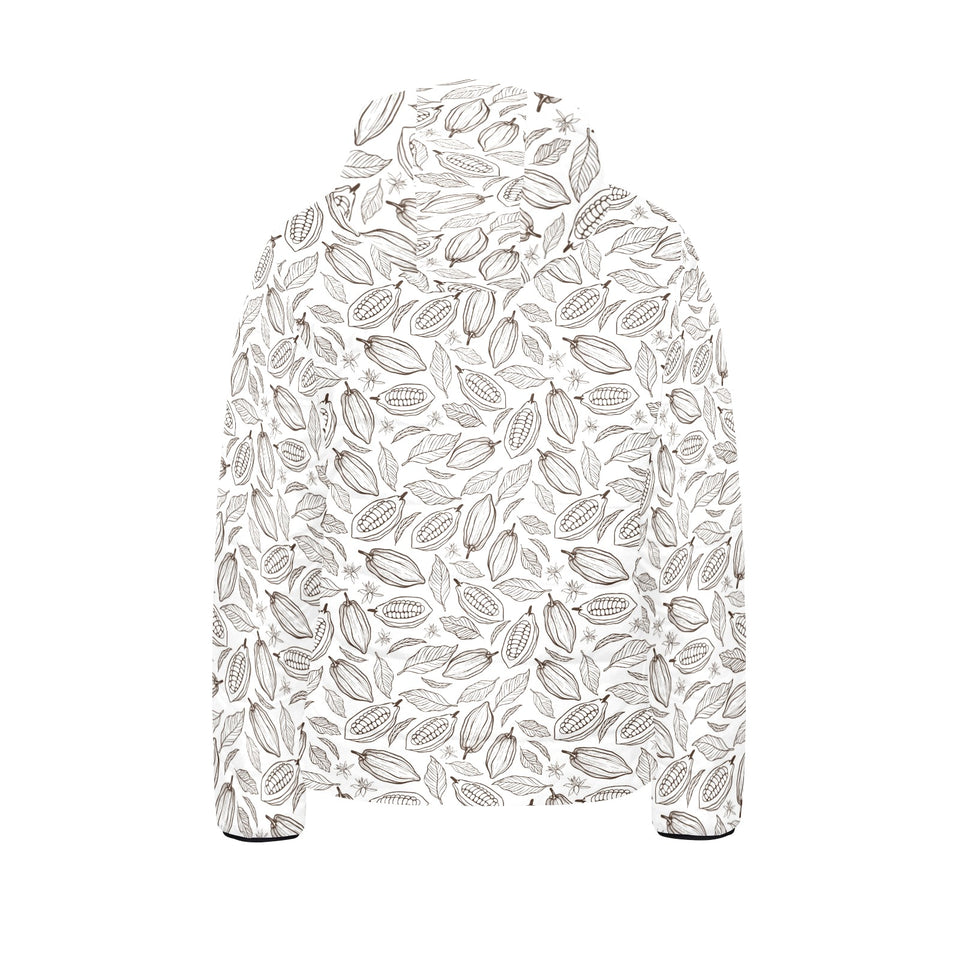 cacao beans leaves pattern Kids' Boys' Girls' Padded Hooded Jacket