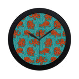 Octopus turquoise background Elegant Black Wall Clock
