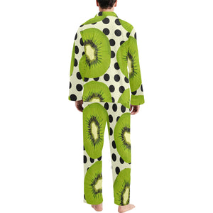 kiwi black dot background Men's Long Pajama Set