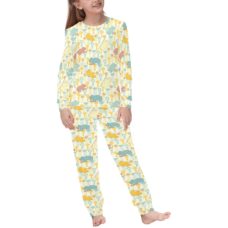 Hippopotamus Pattern Print Design 04 Kids' Boys' Girls' All Over Print Pajama Set