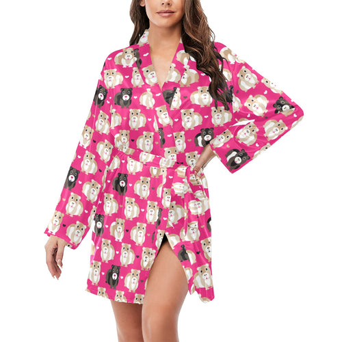 Guinea Pig Pattern Print Design 01 Women's Long Sleeve Belted Night Robe