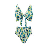 blueberry flower pattern Chest Bowknot High Waisted Bikini Swimsuit