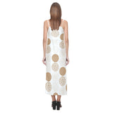 Gold Texture mushroom pattern V-Neck Open Fork Long Dress