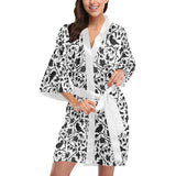 Crow dark floral pattern Women's Short Kimono Robe