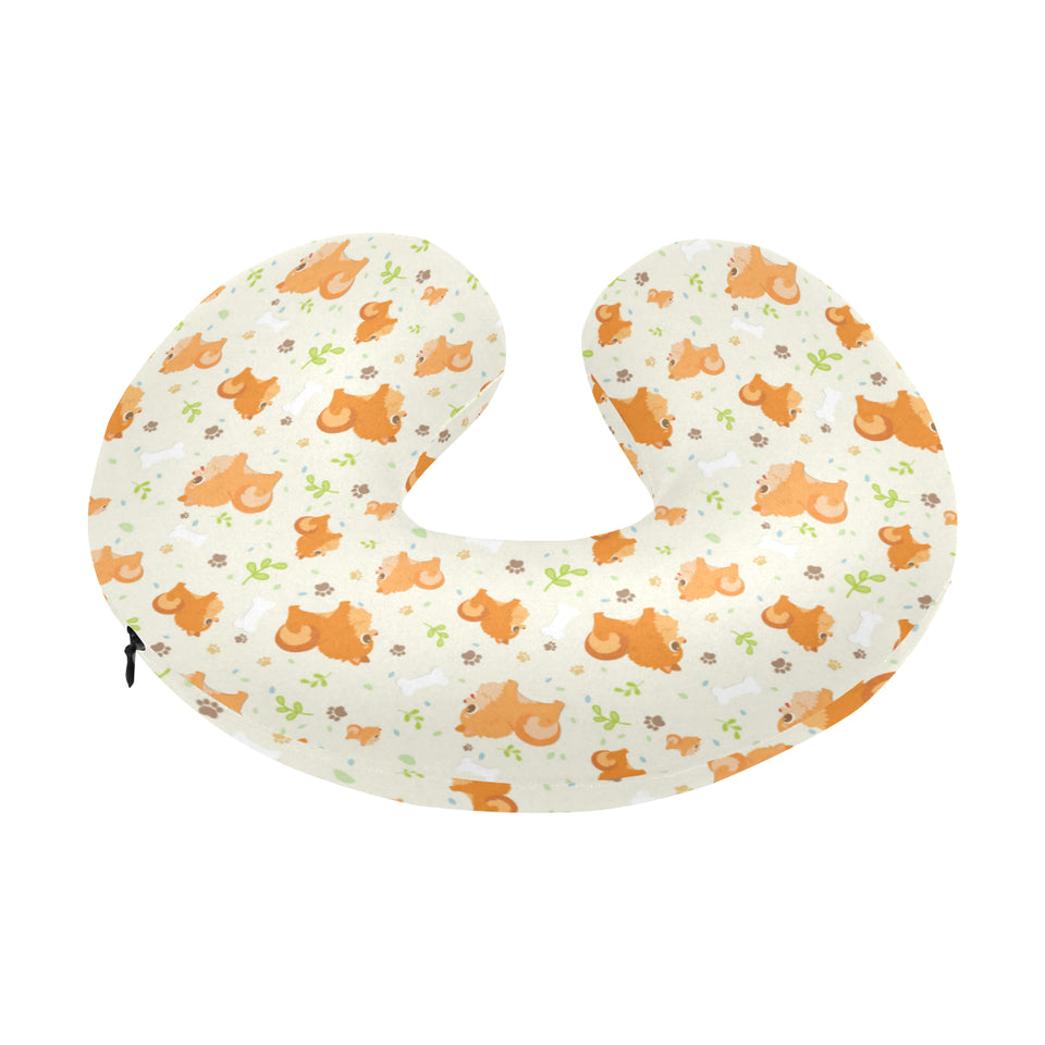 Cute brown pomeranian paw leave bone pattern U-Shaped Travel Neck Pillow