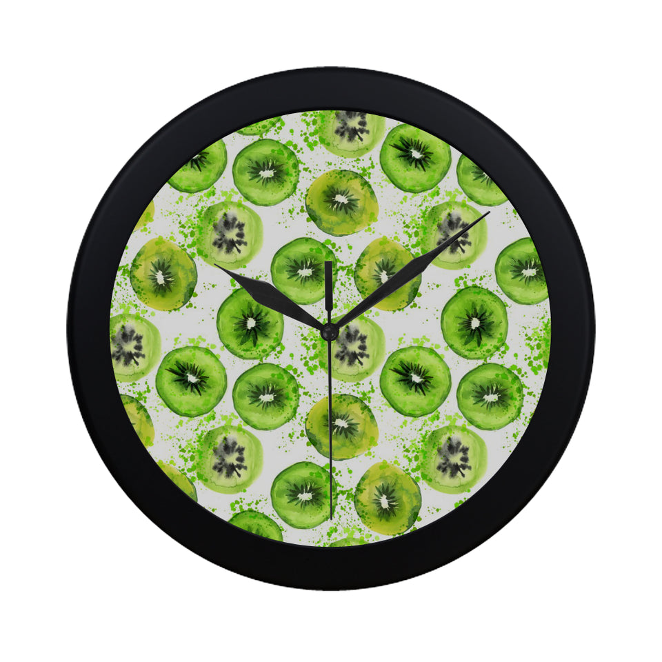 Watercolor kiwi pattern Elegant Black Wall Clock