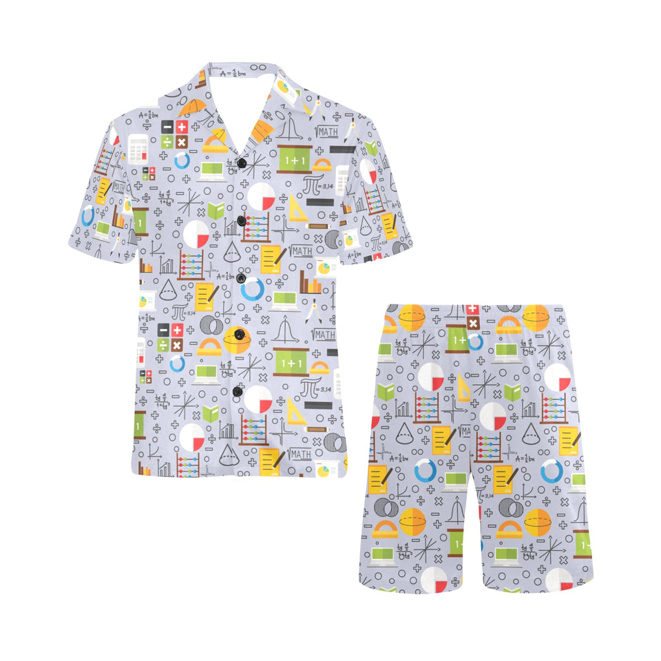 Math Pattern Print Design 04 Men's V-Neck Short Pajama Set
