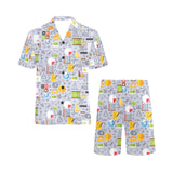 Math Pattern Print Design 04 Men's V-Neck Short Pajama Set