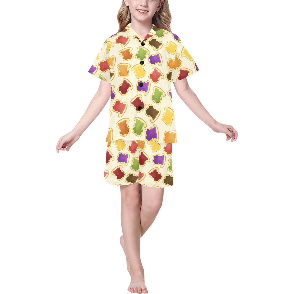 Bread Toast Pattern Print Design 02 Kids' Boys' Girls' V-Neck Short Pajama Set